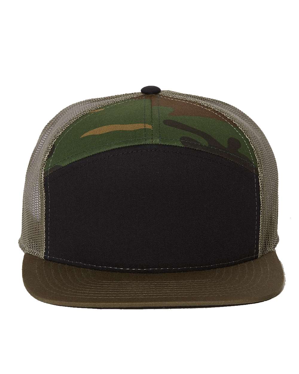 Black/ Camo/ Loden Seven-Panel Trucker Cap